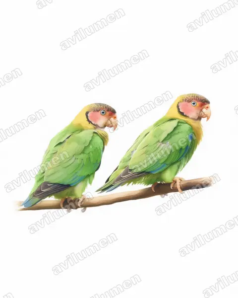 Watercolor illustration: Pyrilia pulchra (Rose-faced Parrot)