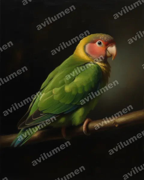 Oil illustration: Pyrilia pulchra (Rose-faced Parrot)