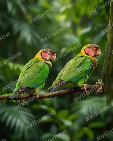 Realistic illustration: Pyrilia pulchra (Rose-faced Parrot)