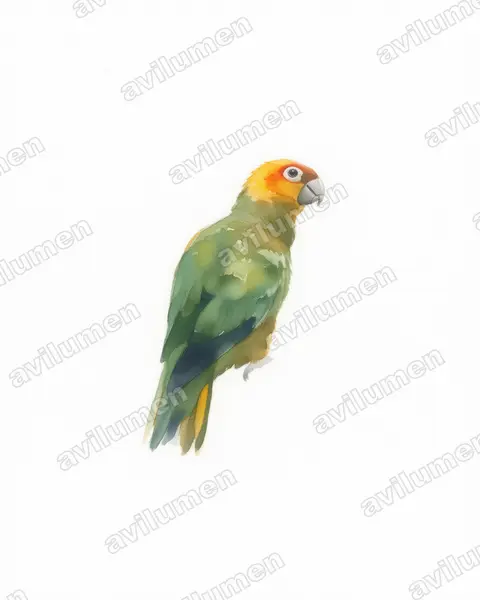Illustration im Stil Aquarell: Saffron-headed Parrot (Pyrilia pyrilia)