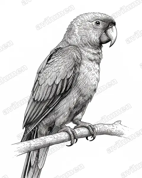 Illustration im Stil Tusche: Saffron-headed Parrot (Pyrilia pyrilia)