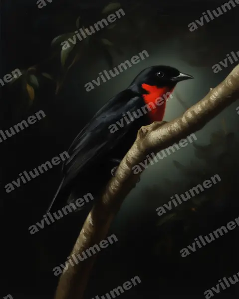 Illustration im Stil Öl: Red-ruffed Fruitcrow (Pyroderus scutatus)