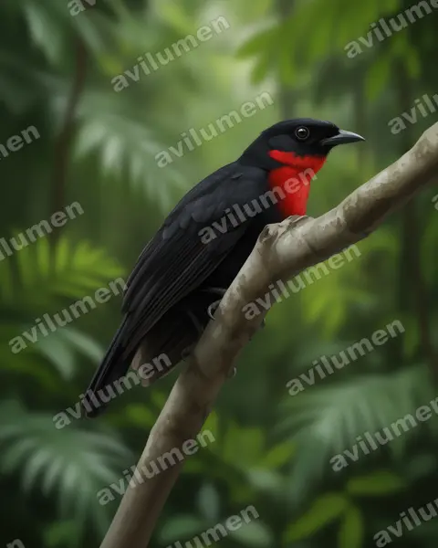 Illustration im Stil Realistisch: Red-ruffed Fruitcrow (Pyroderus scutatus)