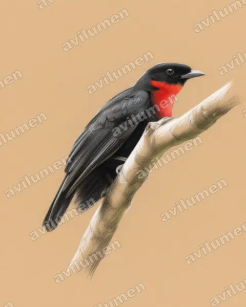 Illustration im Stil Buntstift: Red-ruffed Fruitcrow (Pyroderus scutatus)
