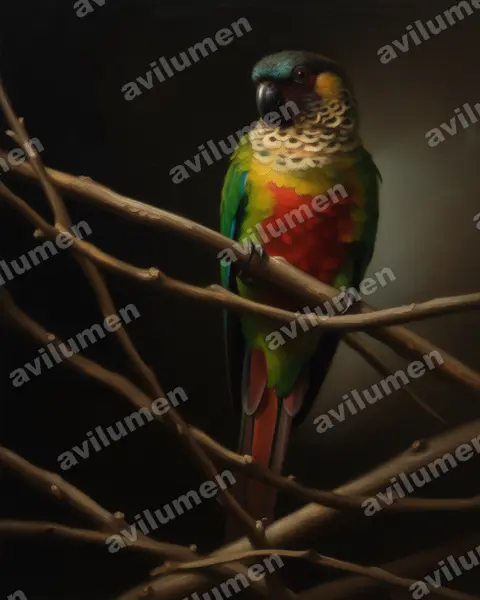 Ilustración en Óleo: Pyrrhura amazonum (Perico santarém)