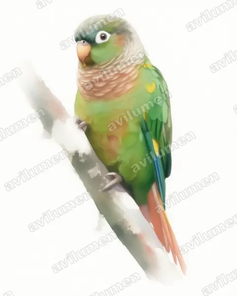 Ilustración en Acuarela: Pyrrhura calliptera (Periquito aliamarillo)