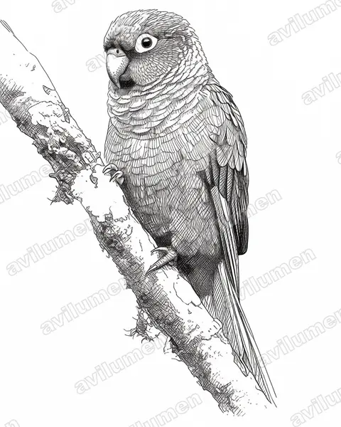 Ilustración en Tinta: Pyrrhura calliptera (Periquito aliamarillo)