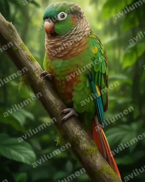 Ilustración en Realista: Pyrrhura calliptera (Periquito aliamarillo)