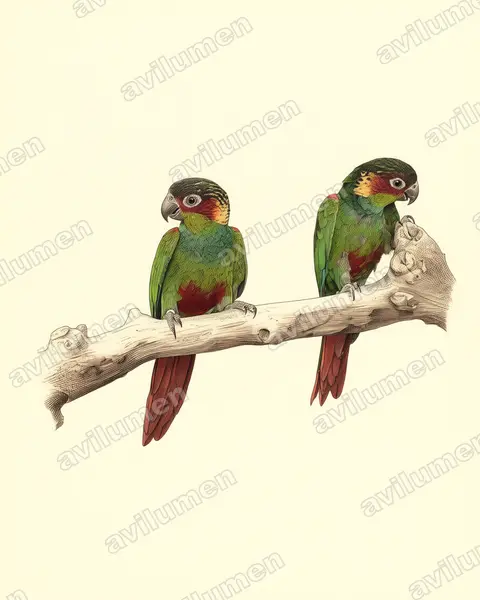 Illustration Planche ancienne : Pyrrhura cruentata (Conure tiriba)