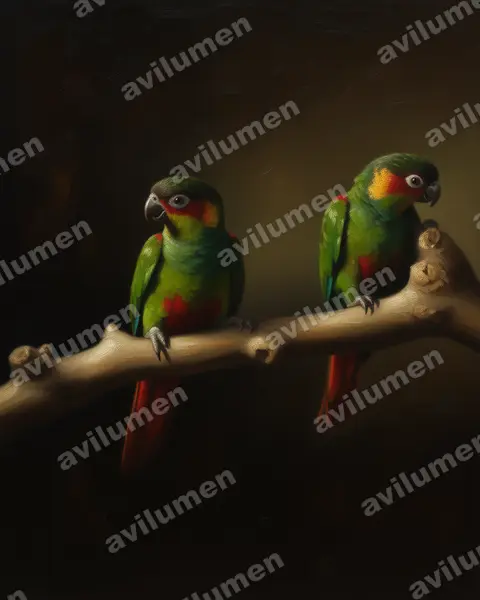 Illustration Huile : Pyrrhura cruentata (Conure tiriba)