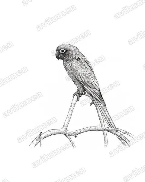 Illustration im Stil Tusche: Devillesittich (Pyrrhura devillei)