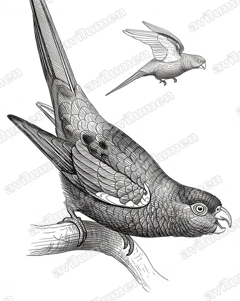 Illustration im Stil Tusche: Fiery-shouldered Parakeet (Pyrrhura egregia)