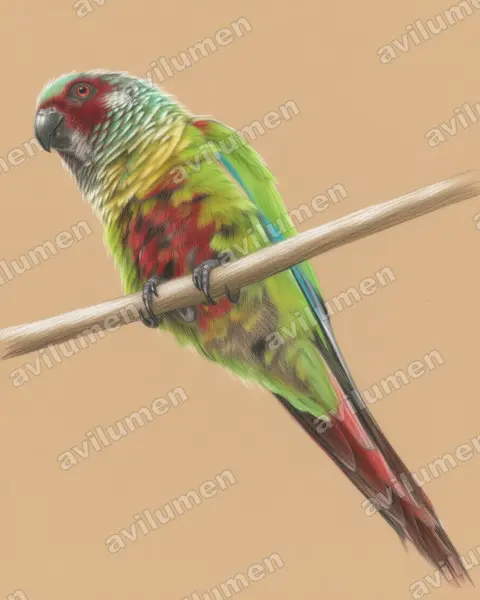 Illustration Crayon de couleur : Pyrrhura emma (Conure emma)