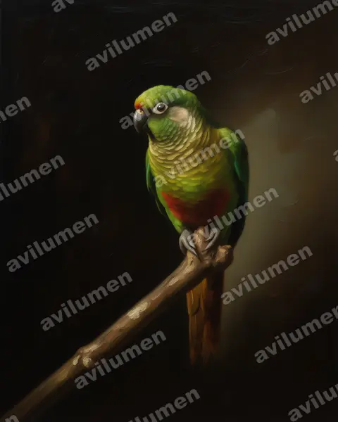 Ilustración en Óleo: Pyrrhura frontalis (Perico de vientre rojo)