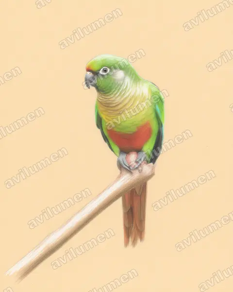 Ilustración en Lápiz de color: Pyrrhura frontalis (Perico de vientre rojo)