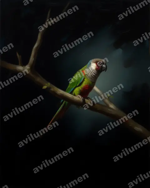 Oil illustration: Pyrrhura griseipectus (Grey-breasted Parakeet)