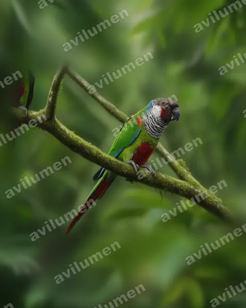 Realistic illustration: Pyrrhura griseipectus (Grey-breasted Parakeet)