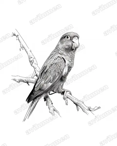 Ink illustration: Pyrrhura hoffmanni (Sulphur-winged Parakeet)