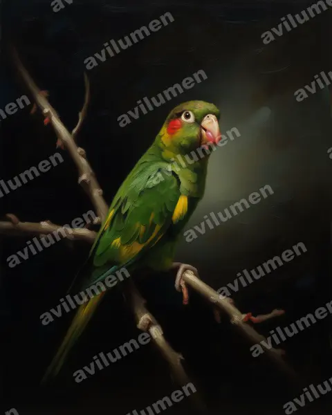 Oil illustration: Pyrrhura hoffmanni (Sulphur-winged Parakeet)