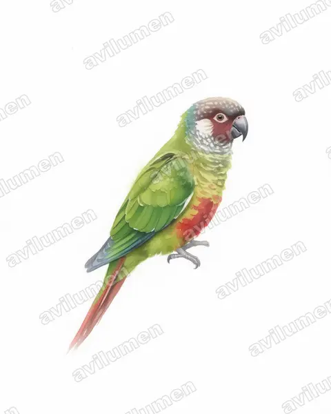 Illustration im Stil Aquarell: White-eared Parakeet (Pyrrhura leucotis)