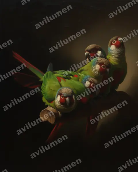 Illustration im Stil Öl: White-eared Parakeet (Pyrrhura leucotis)