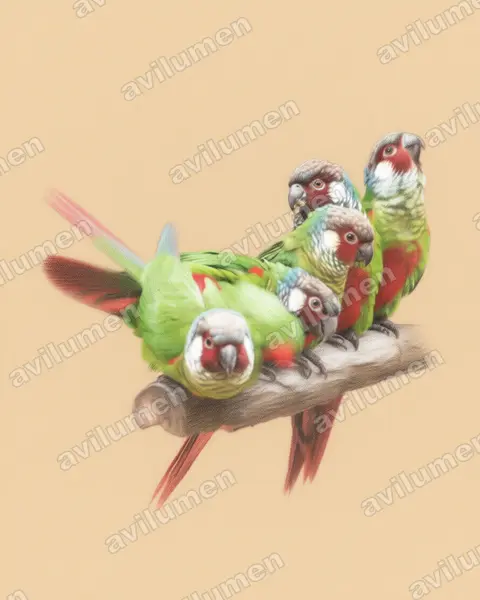 Illustration im Stil Buntstift: White-eared Parakeet (Pyrrhura leucotis)