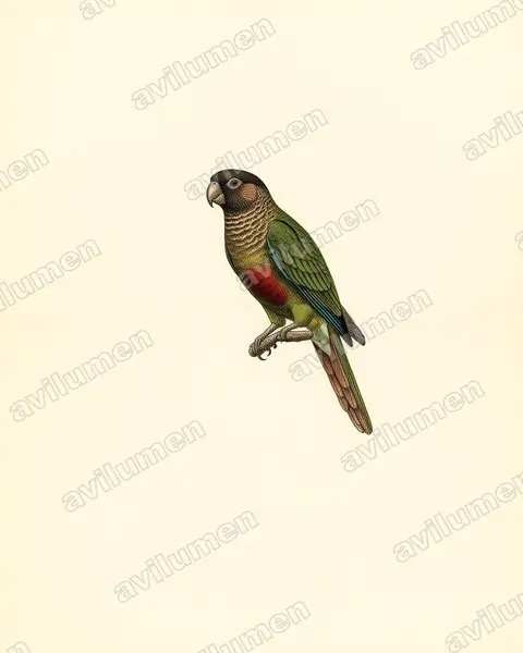 Illustration im Stil Historische Tafel: Bonaparte's Parakeet (Pyrrhura lucianii)