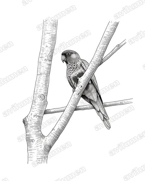 Illustration im Stil Tusche: Bonaparte's Parakeet (Pyrrhura lucianii)