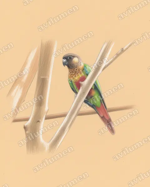 Illustration im Stil Buntstift: Bonaparte's Parakeet (Pyrrhura lucianii)