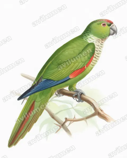 Watercolor illustration: Pyrrhura melanura (Maroon-tailed Parakeet)