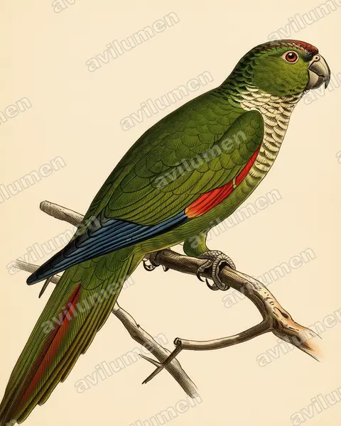 Vintage plate illustration: Pyrrhura melanura (Maroon-tailed Parakeet)