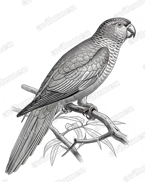 Ink illustration: Pyrrhura melanura (Maroon-tailed Parakeet)