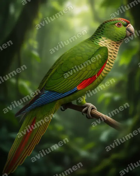 Realistic illustration: Pyrrhura melanura (Maroon-tailed Parakeet)