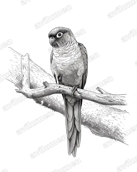 Ilustración en Tinta: Pyrrhura molinae (Cotorra de Molina)