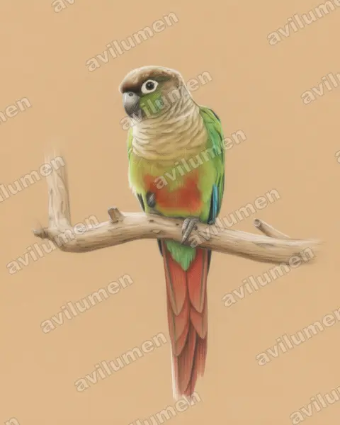Ilustración en Lápiz de color: Pyrrhura molinae (Cotorra de Molina)