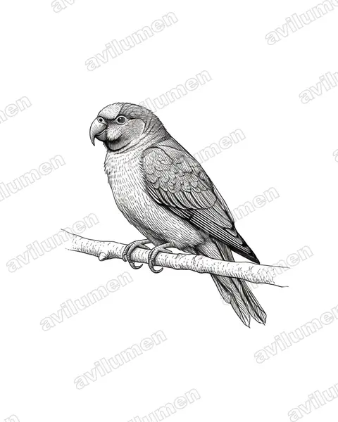 Illustration im Stil Tusche: Orcessittich (Pyrrhura orcesi)