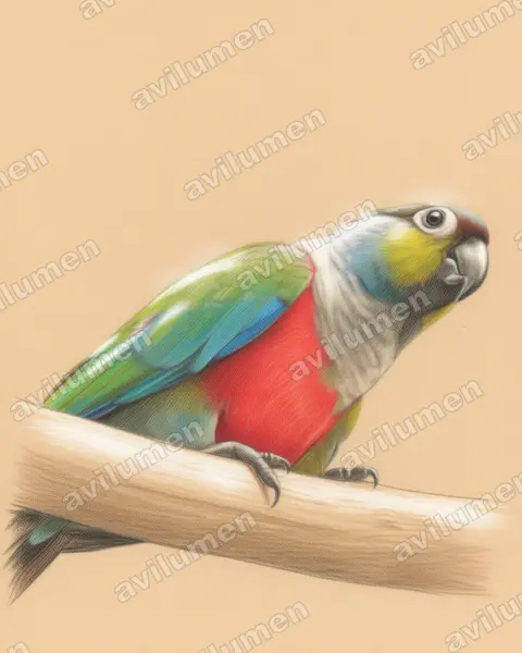 Illustration im Stil Buntstift: Rotbauchsittich (Pyrrhura perlata)