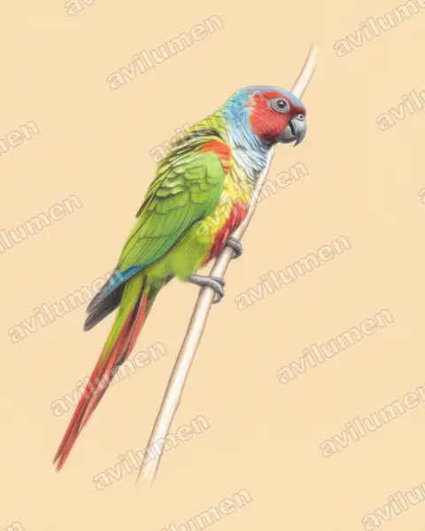 Illustration im Stil Buntstift: Pfrimer's Parakeet (Pyrrhura pfrimeri)