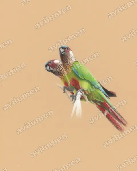 Illustration Crayon de couleur : Pyrrhura picta (Conure versicolore)
