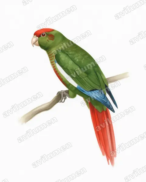 Rose-crowned Parakeet（Pyrrhura rhodocephala）的水彩插画
