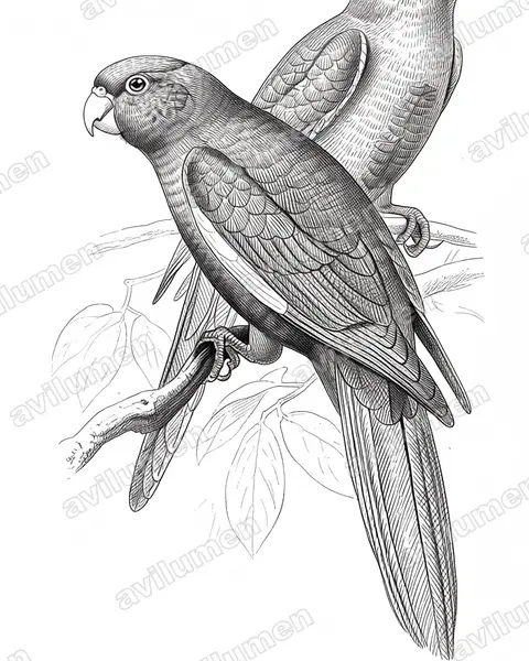 Rose-crowned Parakeet（Pyrrhura rhodocephala）的钢笔墨线插画