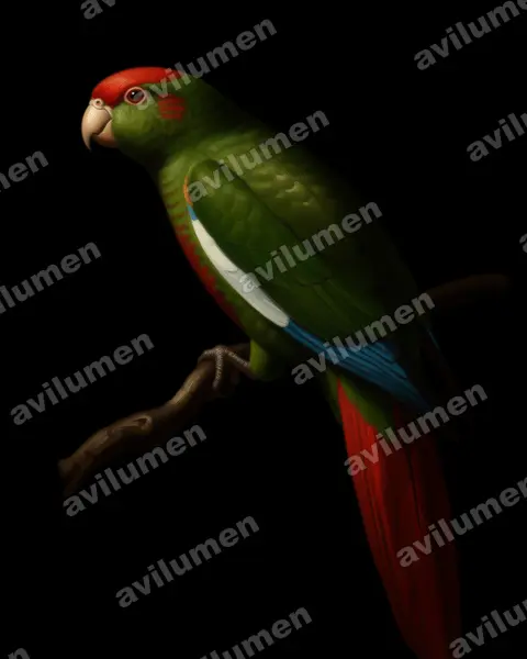 Rose-crowned Parakeet（Pyrrhura rhodocephala）的油画插画