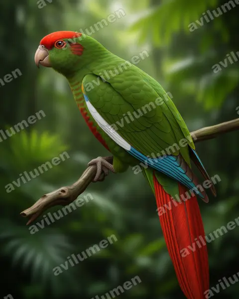 Rose-crowned Parakeet（Pyrrhura rhodocephala）的写实插画