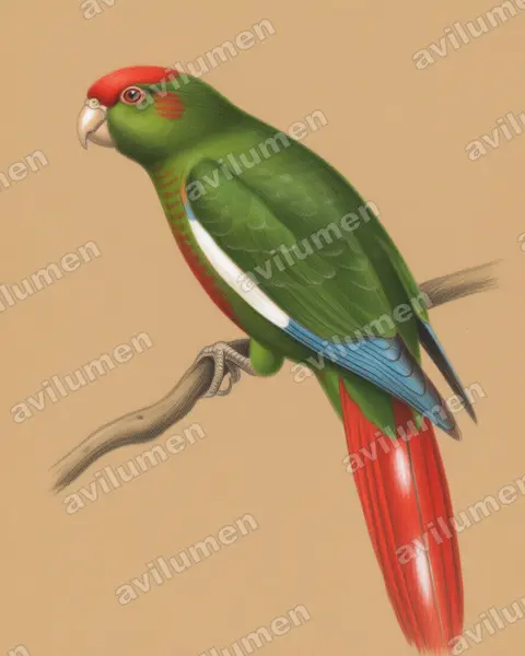 Rose-crowned Parakeet（Pyrrhura rhodocephala）的彩色铅笔插画