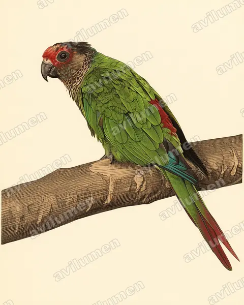 Illustration im Stil Historische Tafel: Rose-fronted Parakeet (Pyrrhura roseifrons)