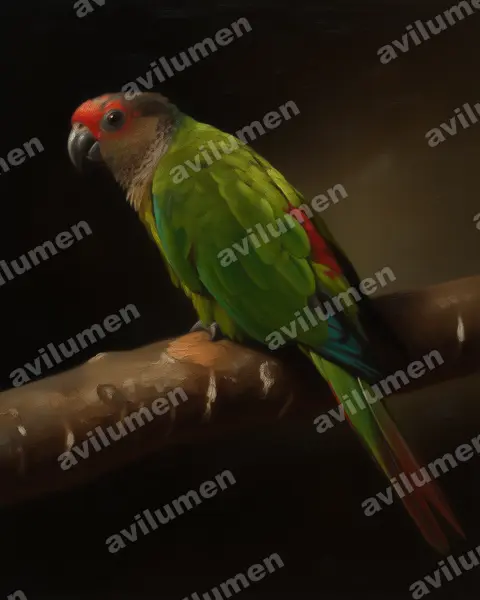 Illustration im Stil Öl: Rose-fronted Parakeet (Pyrrhura roseifrons)