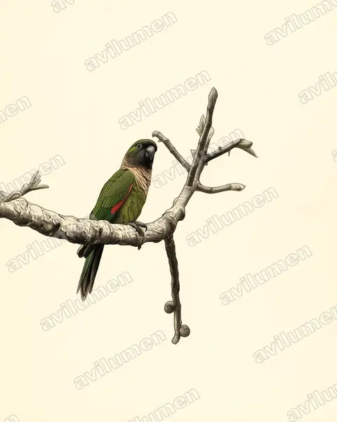 Ilustración en Lámina antigua: Pyrrhura rupicola (Cotorra capirotada)
