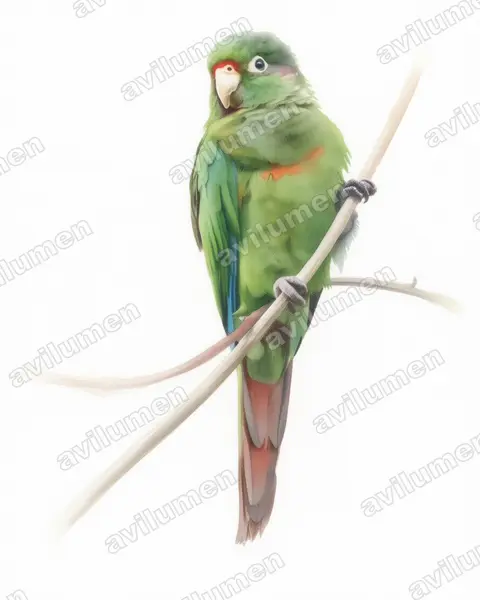 Santa Marta Parakeet（Pyrrhura viridicata）的水彩插画
