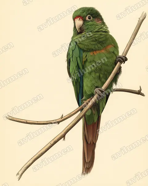 Santa Marta Parakeet（Pyrrhura viridicata）的古典图版插画