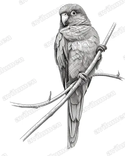 Santa Marta Parakeet（Pyrrhura viridicata）的钢笔墨线插画